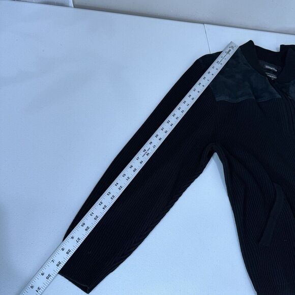 Pendleton Mens Jacket Medium Black Wool Rib Knit Suede Leather Elbow Patch Y2K - Picture 6 of 12